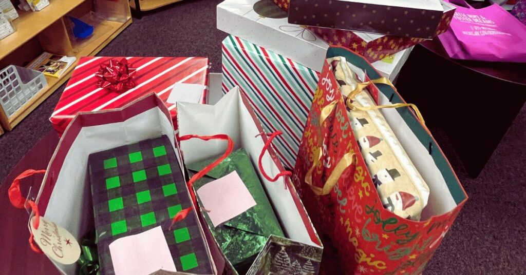 Gift bags and wrapped gifts