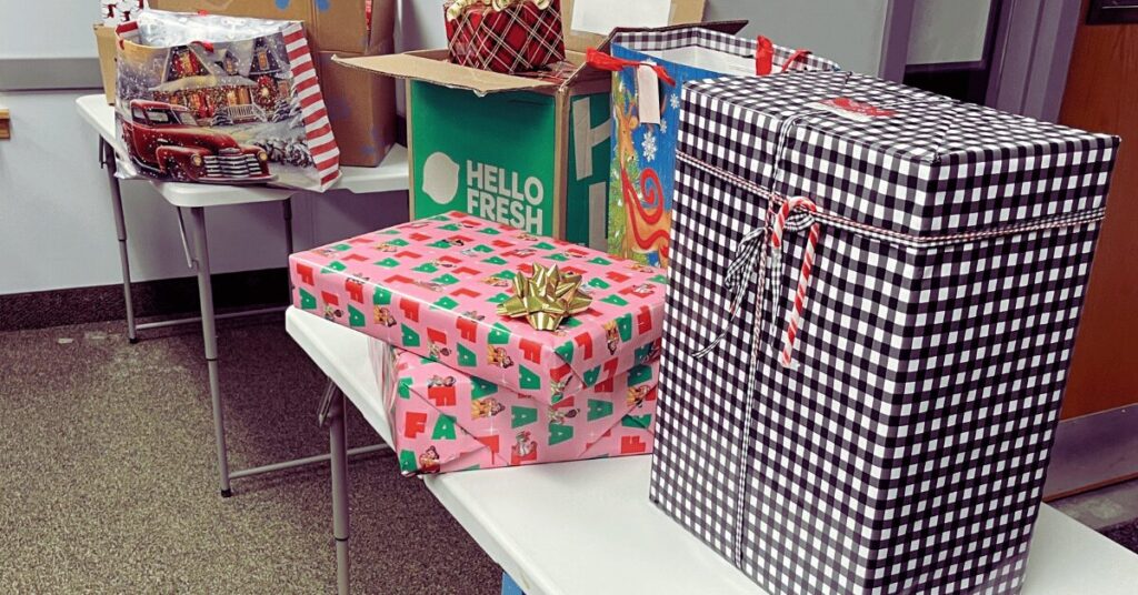 Wrapped gifts on a table